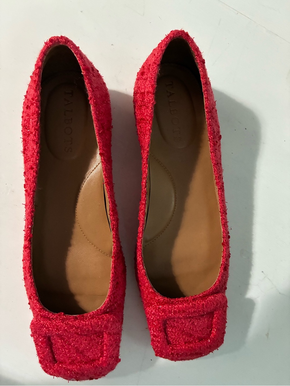 Talbots Red Tweed Square-Toe Ballet Flats